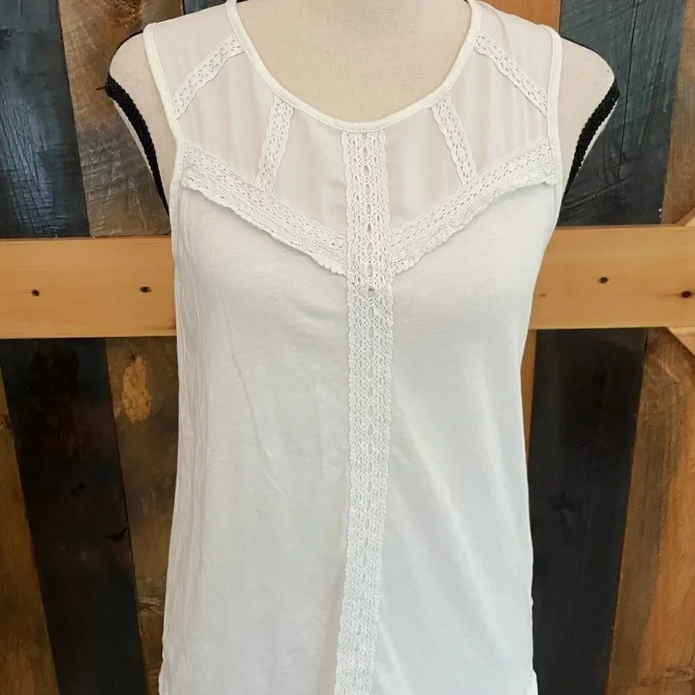 J Crew sleeveless off white top with lace trim